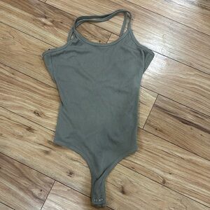 Olive Green Ribbed Bodysuit